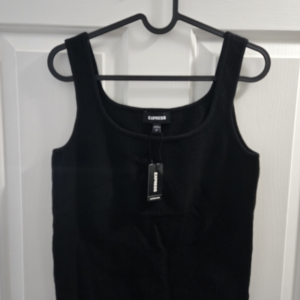 Express Womens Fitted Black Ribbed Swester Tank Top Size Small